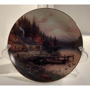 End of a Perfect Day Plate Wish You Were Here #1 Thomas Kinkade Cabin Canoe Duck